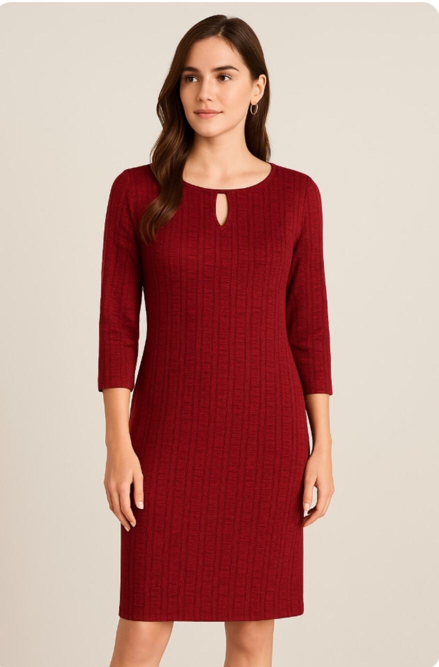 Chico's size 0 (Small / 4) Textured Knit Sheath Dress Red Long Sleeve Scoop Neck